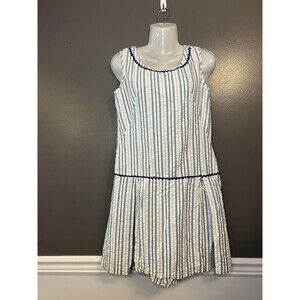 Dash-About Romper Womens 12 Blue White Striped Seersucker Drop Waist Rickrack